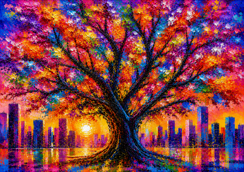 City of Color – Vibrant Tree of Life on 24" X 36" X 1.5" Canvas
